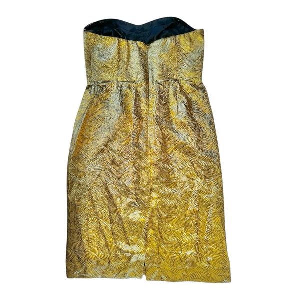 J. Crew Collection Gold Metallic Bodice Jacquard Leaf Cocktail MIDI Dress 10 NWT - Picture 4 of 14
